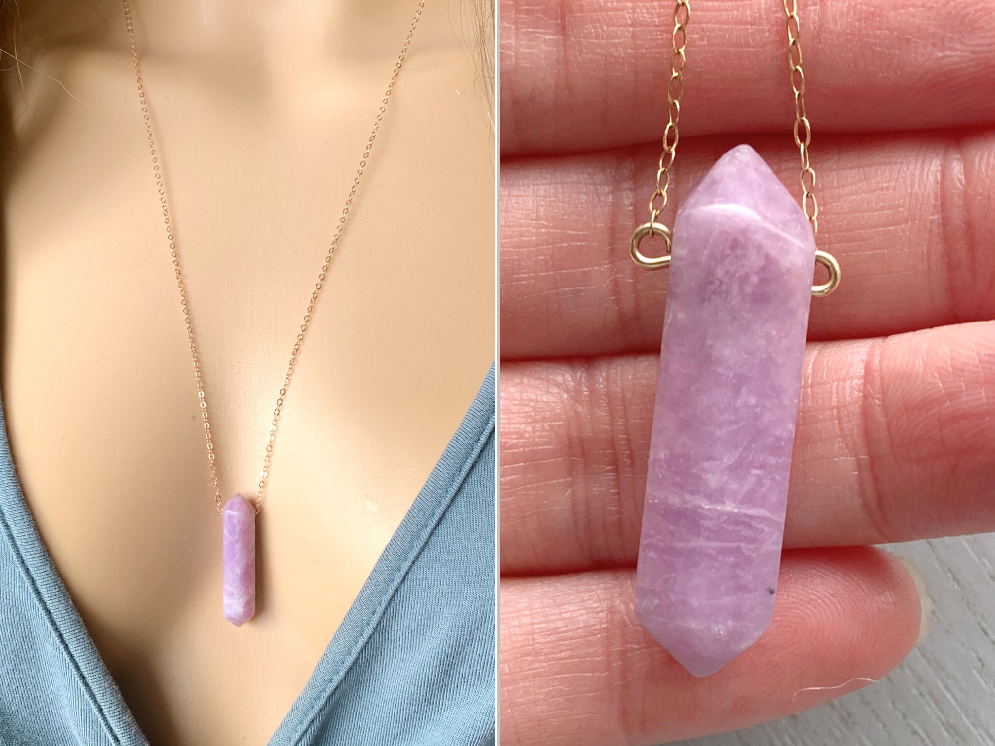 Lepidolite Necklace, Real Crystal Healing Necklace, Purple Gemstone, Lepidolite Pendant Necklace, Raw Crystal Point Necklace Gold Or Silver