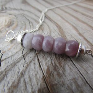 Lepidolite Pendant Necklace: Stacked Purple Gemstone, Sterling Silver Chain
