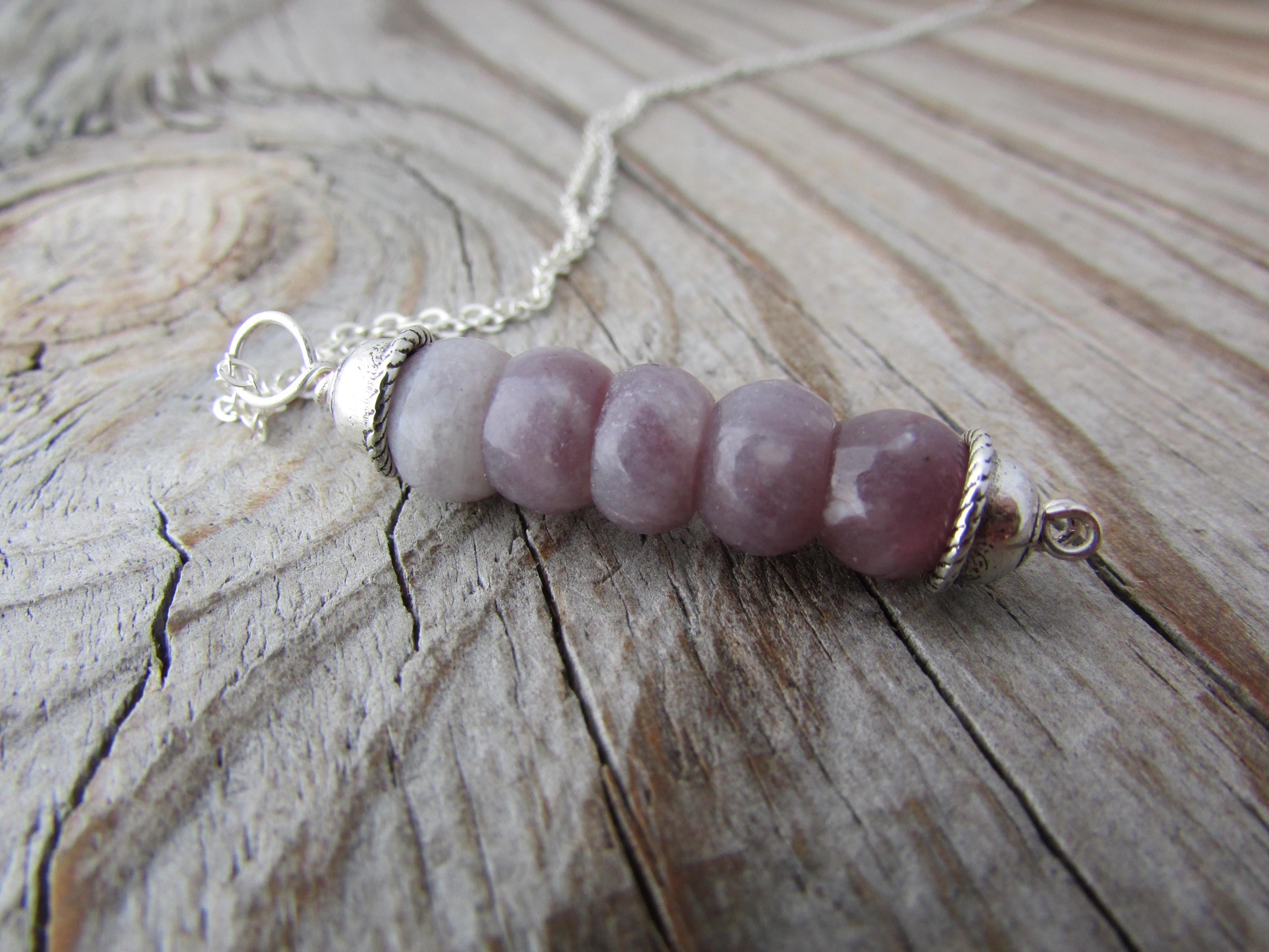 Lepidolite Pendant Necklace: Stacked Purple Gemstone, Sterling Silver Chain