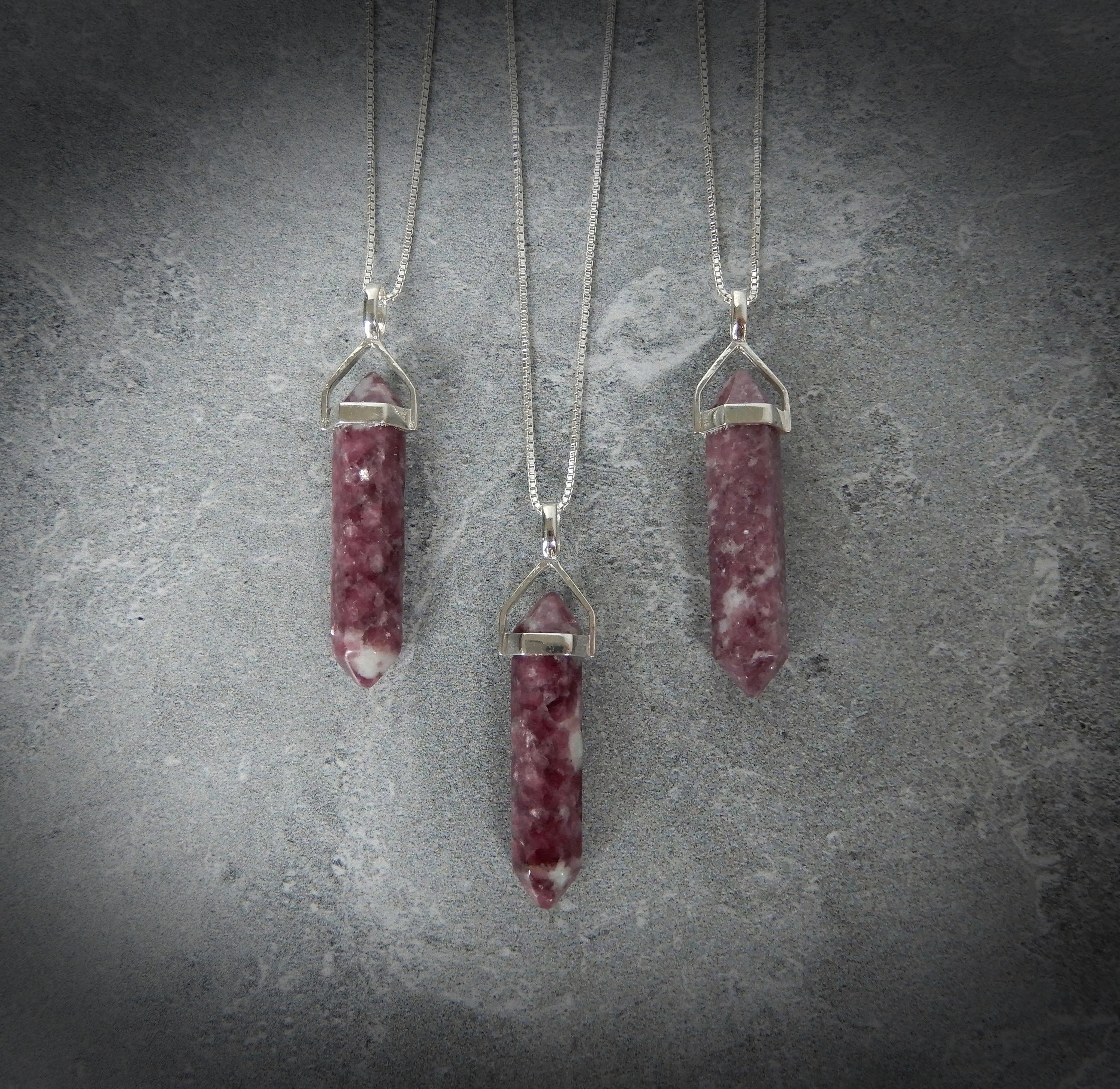 Lepidolite Necklace Sterling Silver • Lepidolite Pendant • Genuine Lepidolite • Sterling Silver Gemstone Points • Healing Gemstone