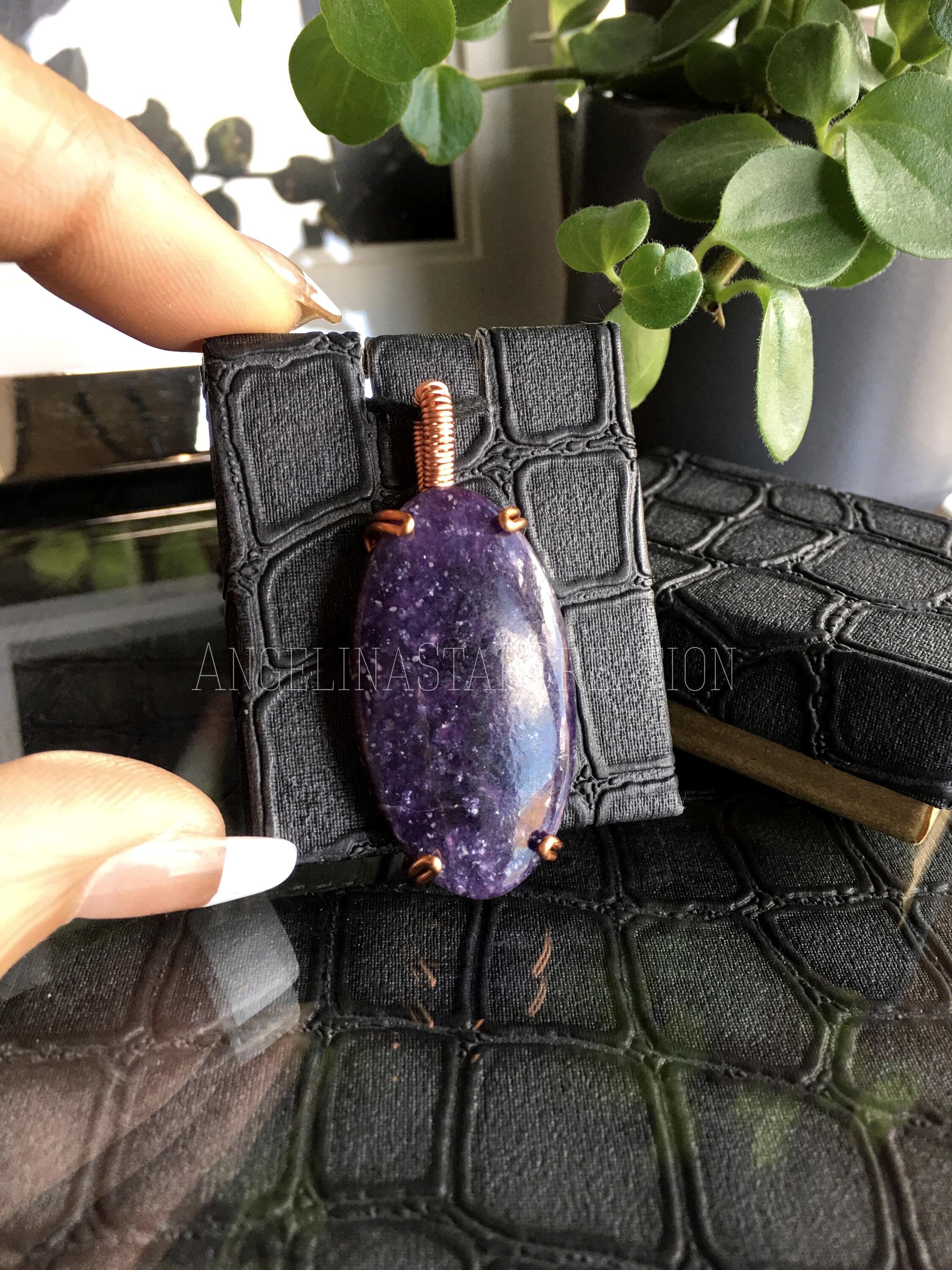 Oval Lepidolite Pendant Necklace: Purple Stone Jewellery