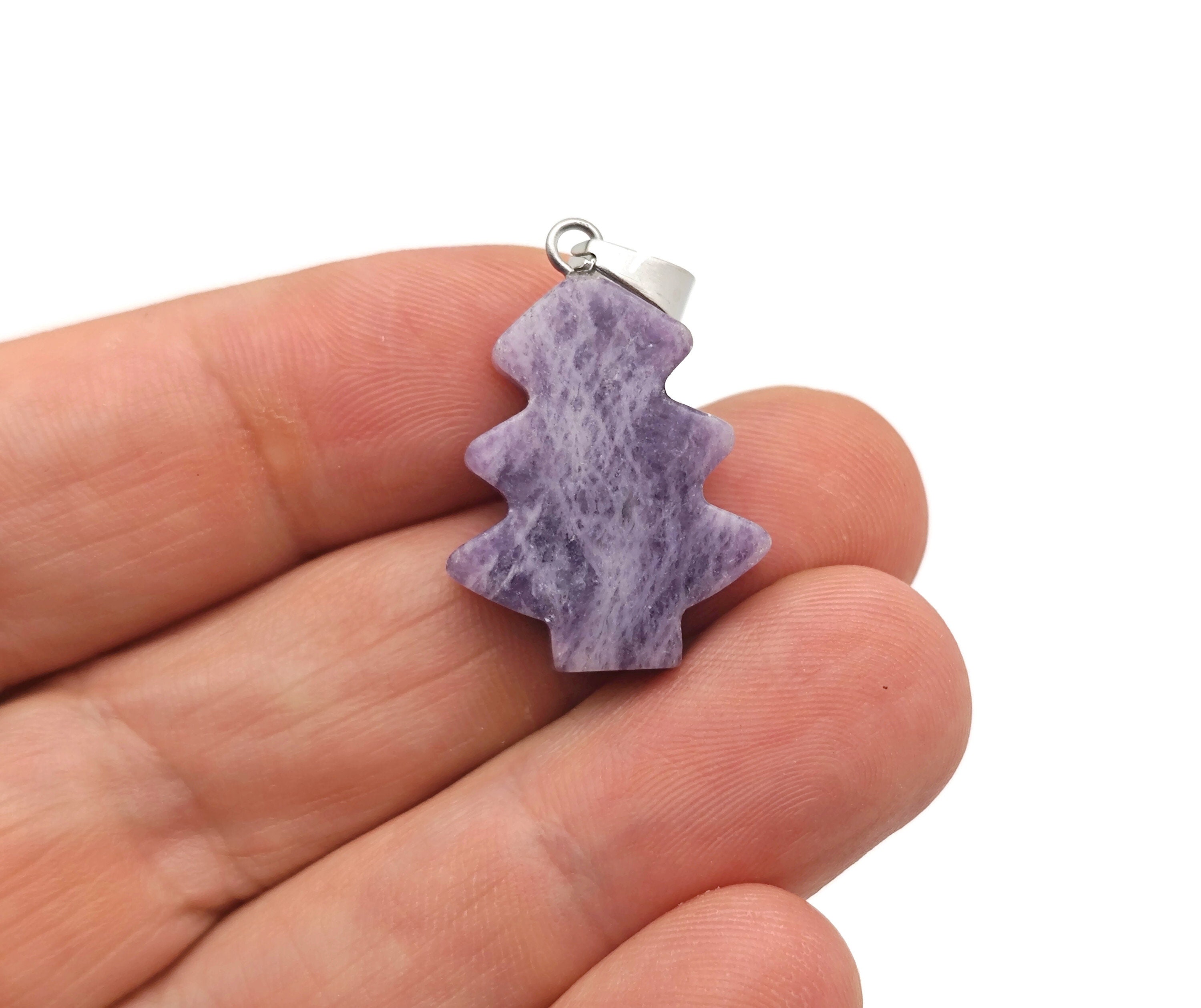 Lepidolite Pine Tree Gemstone Pendants - Crystals Pendant Healing - Mini Crystal Pendant - Gifts - Nc1633