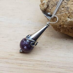 Purple Lepidolite Pendant. Bali Silver Beads. Reiki Jewelry Uk. Libra Jewelry. Minimalist Cone Necklace
