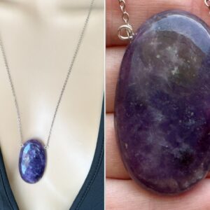 Purple Crystal Necklace, Large Lepidolite Necklace Gold Filled, Sterling Silver, Empath Necklace, Gemstone Pendant, Emotional Healing Stone