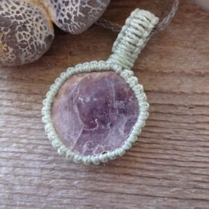 Raw Lepidolite Mica Stone Necklace, Pink Mica Crystal Macrame Pendant, Lilac Lavender Stone Necklace, Vegan Healing Gift For Girlfriend