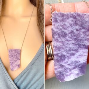 Raw Lepidolite Necklace Gold Filled, Sterling Silver Purple Crystal Necklace, Empath Protection Stone Lepidolite Crystal Pendant Exact Stone
