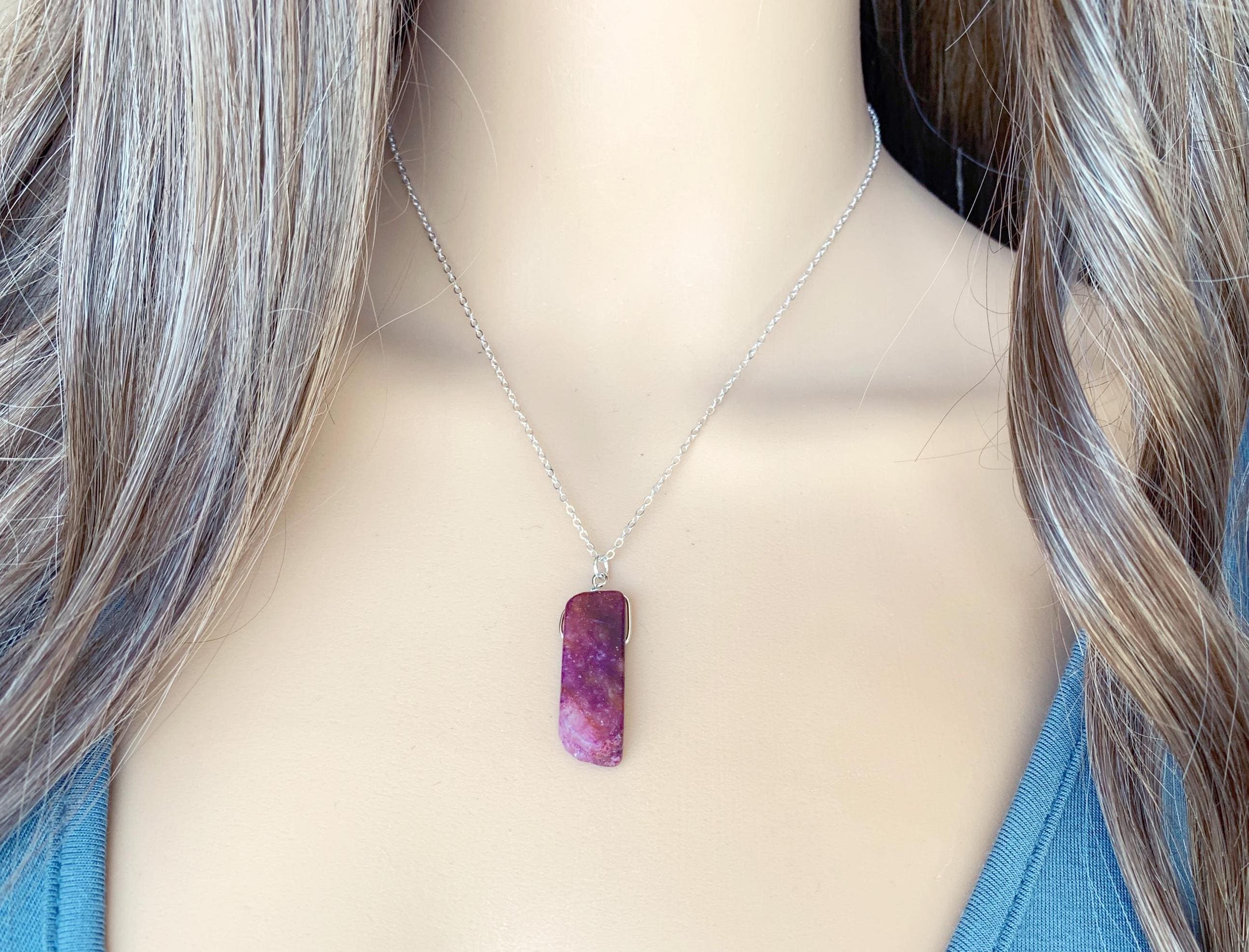 Raw Lepidolite Necklace, Raw Lepidolite Pendant, Healing Crystal Necklace, Healing Necklace, Real Lepidolite Stone, Purple Crystal Pendant