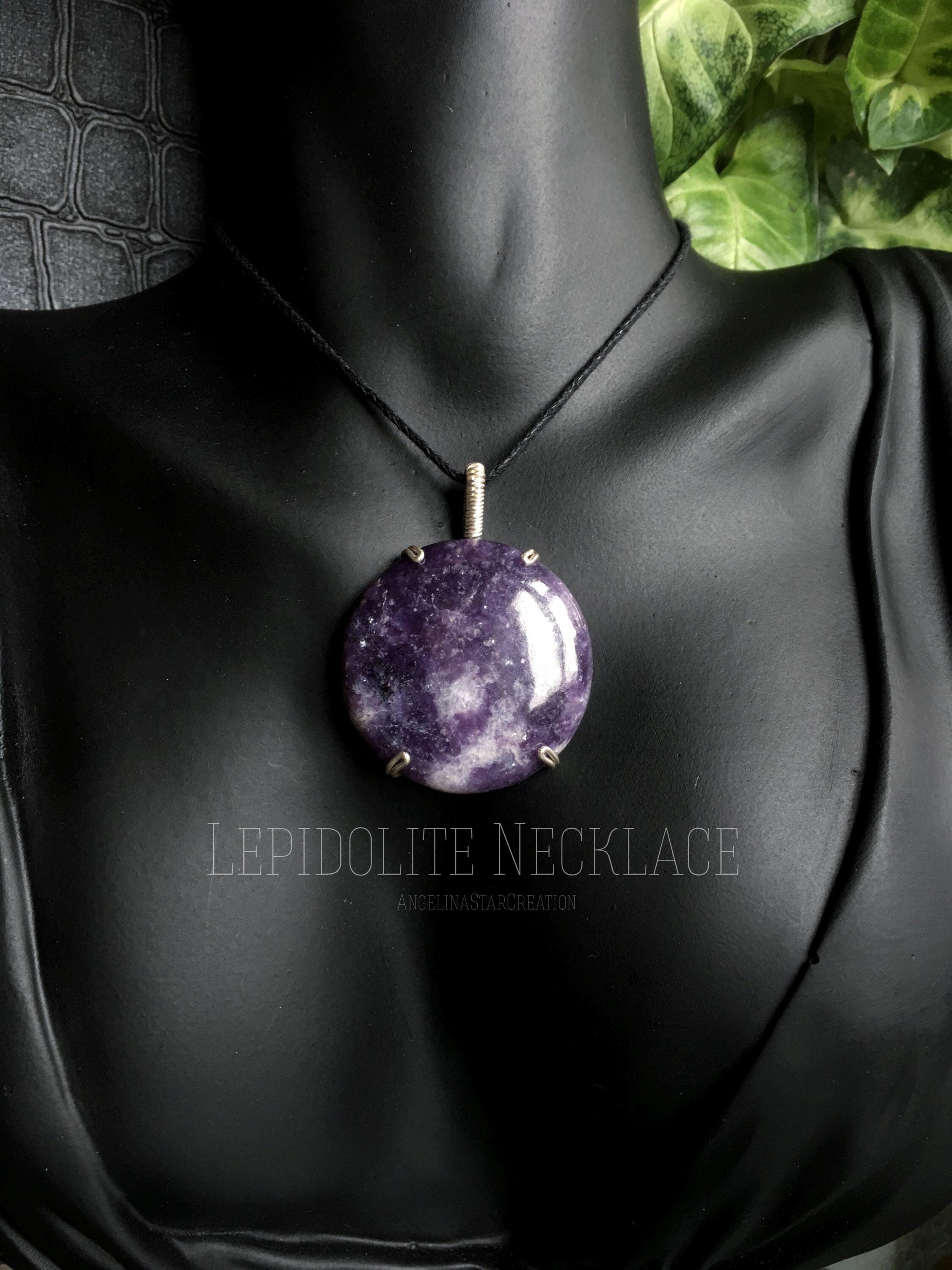 Round Lepidolite Pendant Necklace: Elegant Stone Jewelry