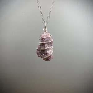 Lepidolite Sterling Silver Necklace, Handmade Calming Stone Pendant