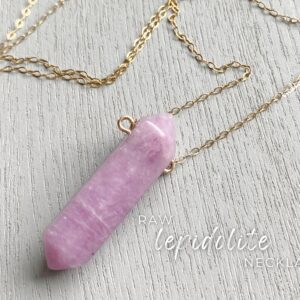 Lepidolite Stone Double Point Crystal Pendant For Women, Raw Crystal Necklace, Boho Wedding Necklace, Bohemian Gifts For Mom, Daughter, Wife