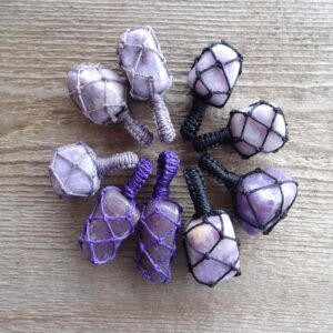 Lepidolite stone macrame necklace, Healing anxiety crystal pendant, gemstone pendants, purple lilac natural stone pendant, gift for her