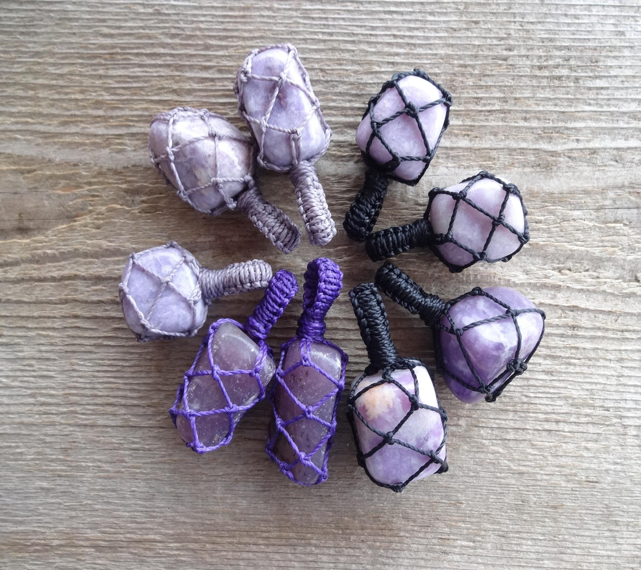 Lepidolite Stone Macrame Necklace, Healing Anxiety Crystal Pendant, Gemstone Pendants, Purple Lilac Natural Stone Pendant, Gift For Her