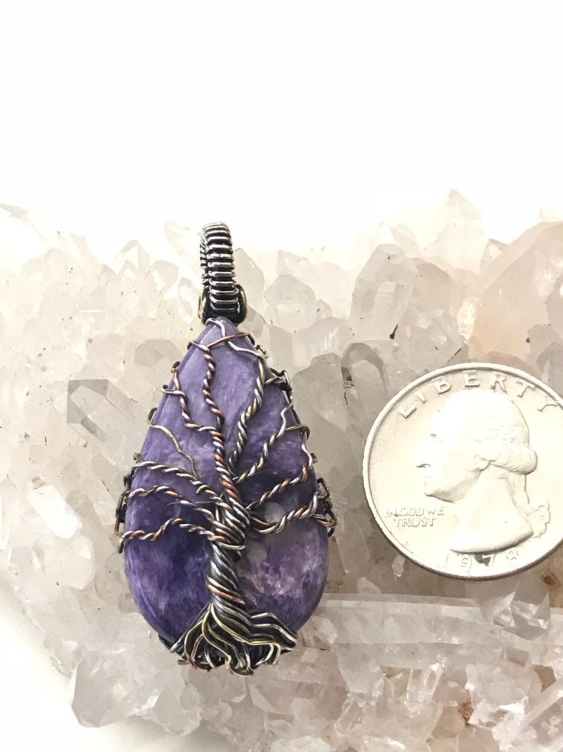 Lepidolite Tree Of Life Wire Wrapped Pendant Necklace