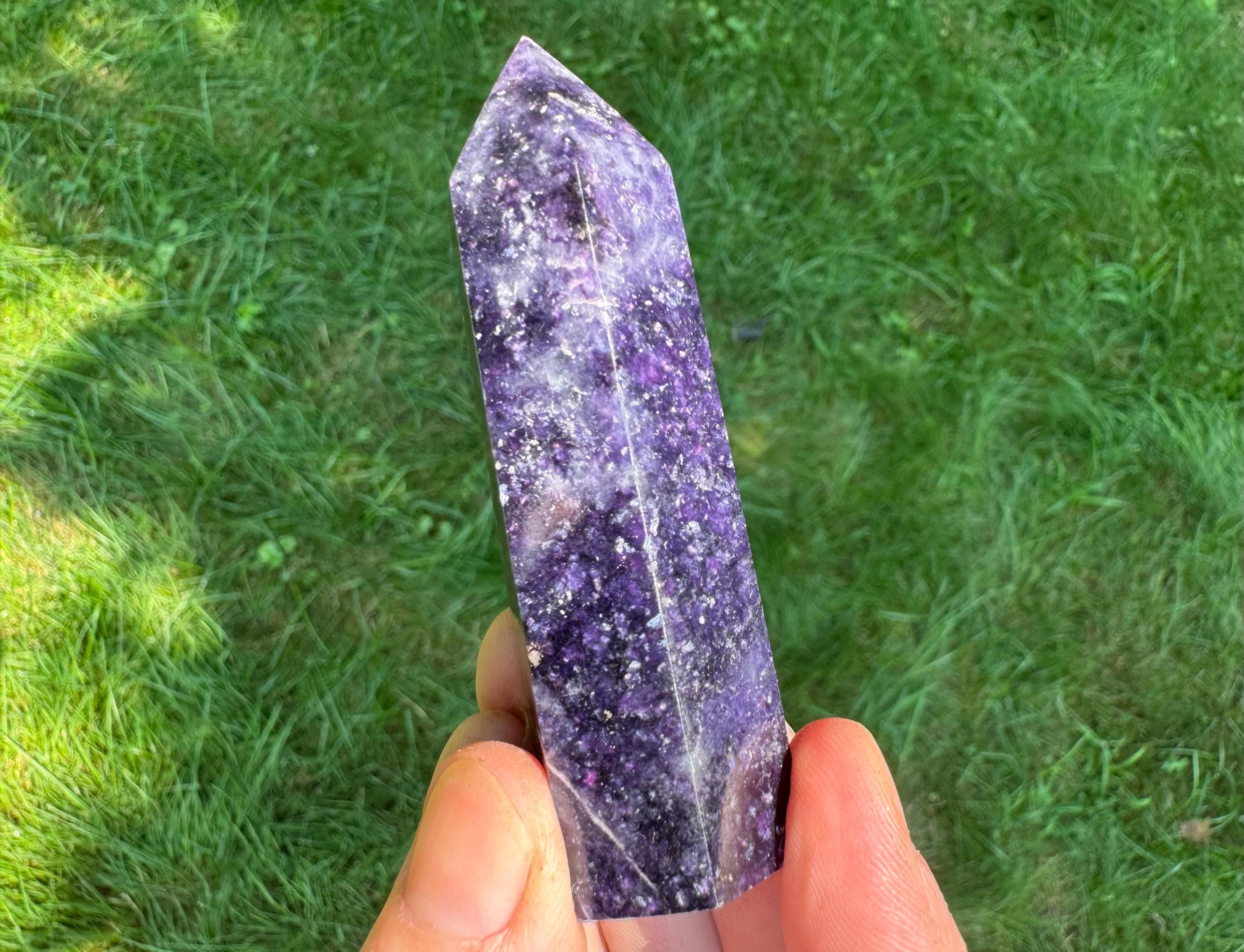 3" Lepidolite Crystal Tower: Dark Purple Mica Point, Anxiety Relief #3