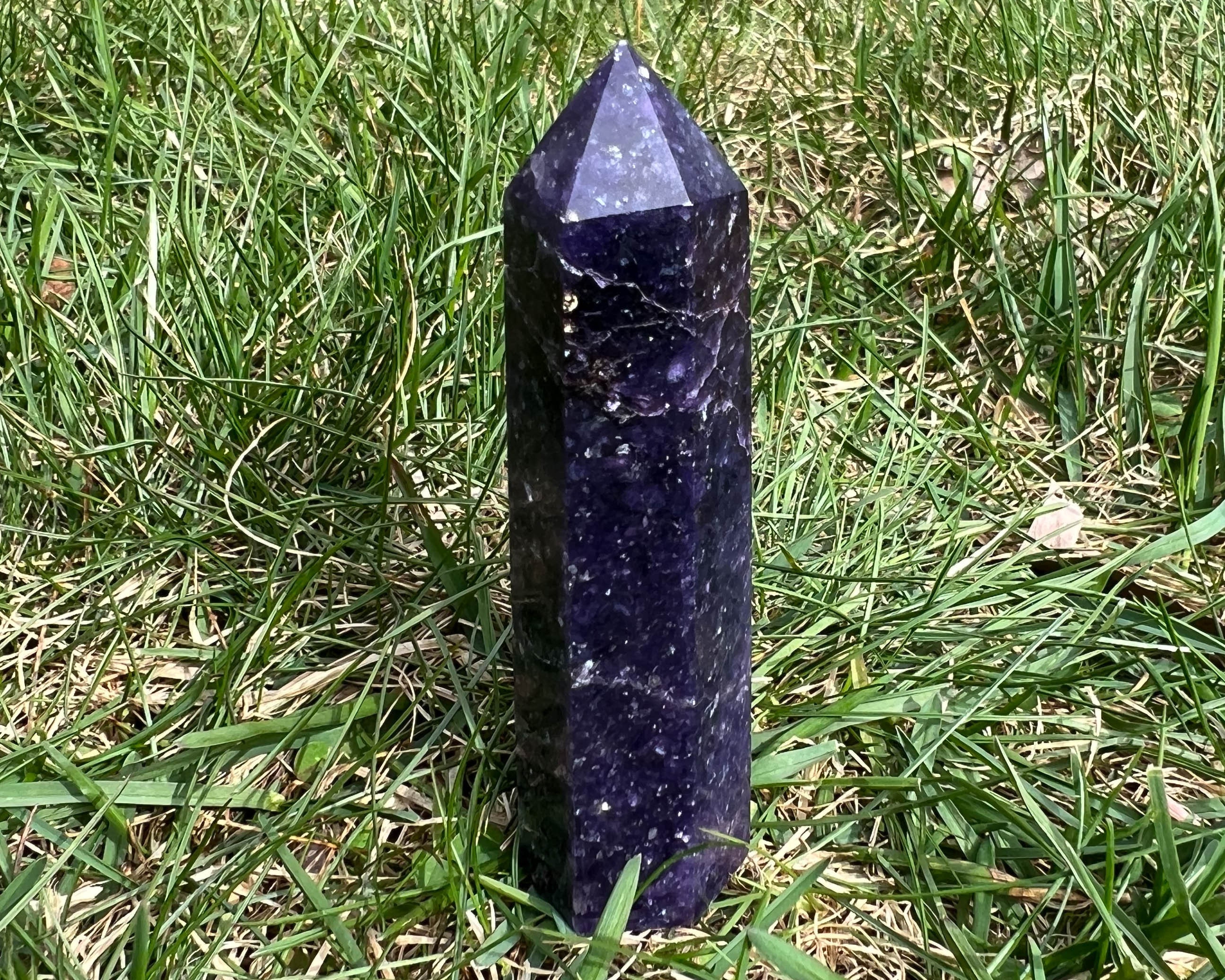 3.3 In Sparkly Lepidolite Tower, Dark Purple Crystal Point #2