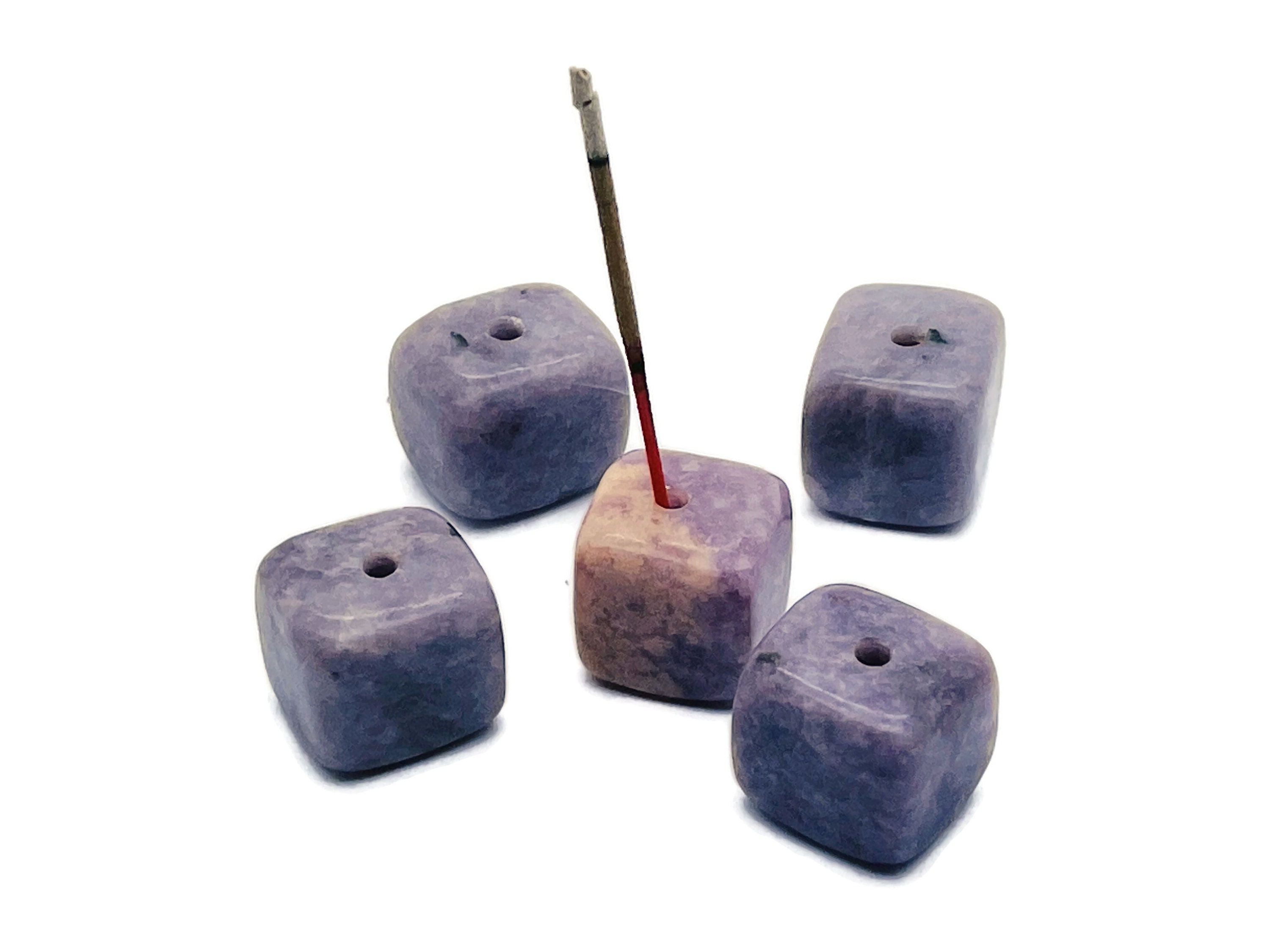 Lepidolite Crystal Incense Holder - Crystal Stone Incense Stick Holder - Polished Cube Incense Holder - Healing Stone - In1011