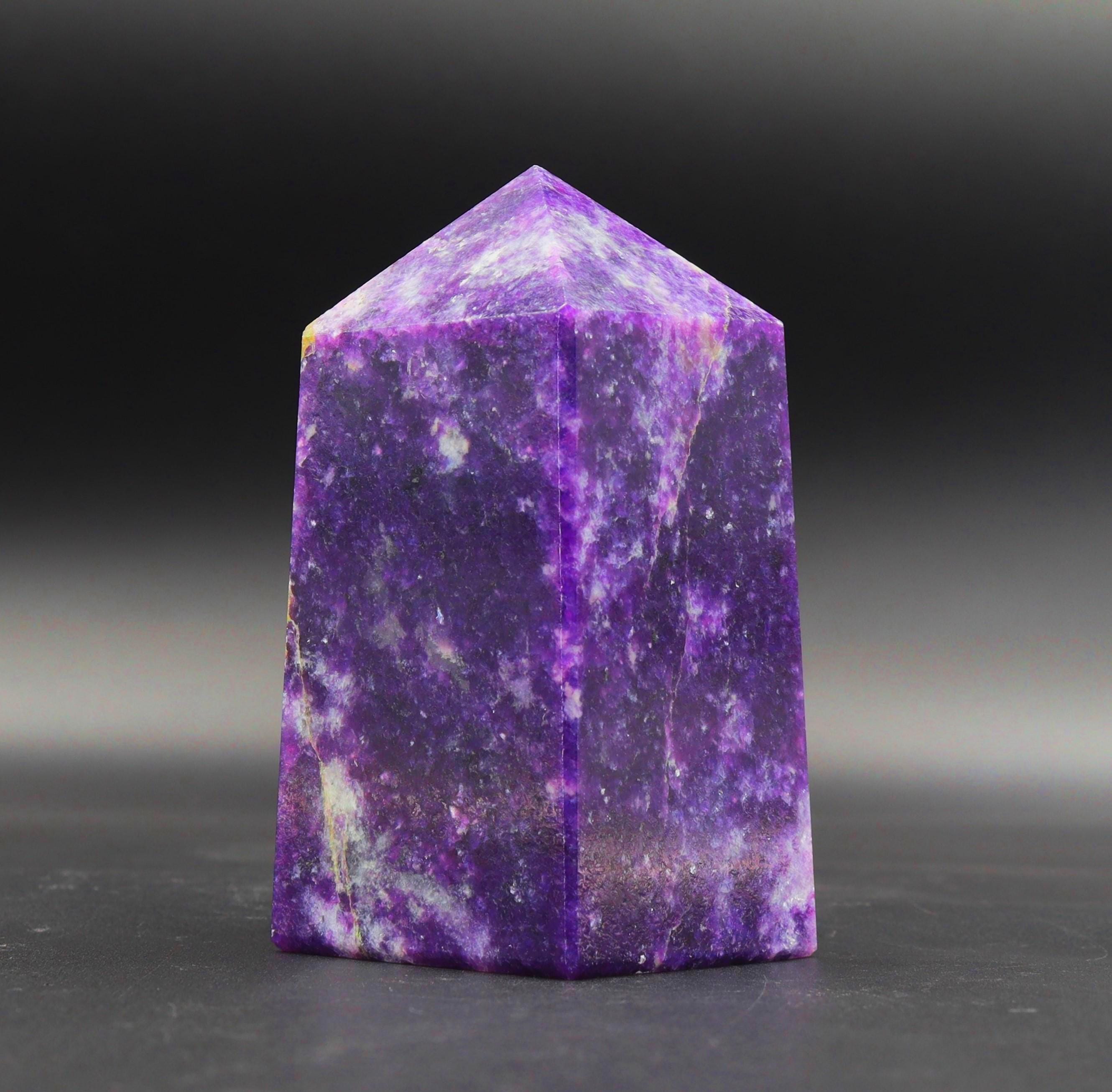 Lavender Lepidolite Obelisk: Faceted Chakra Healing Crystal, 105mm