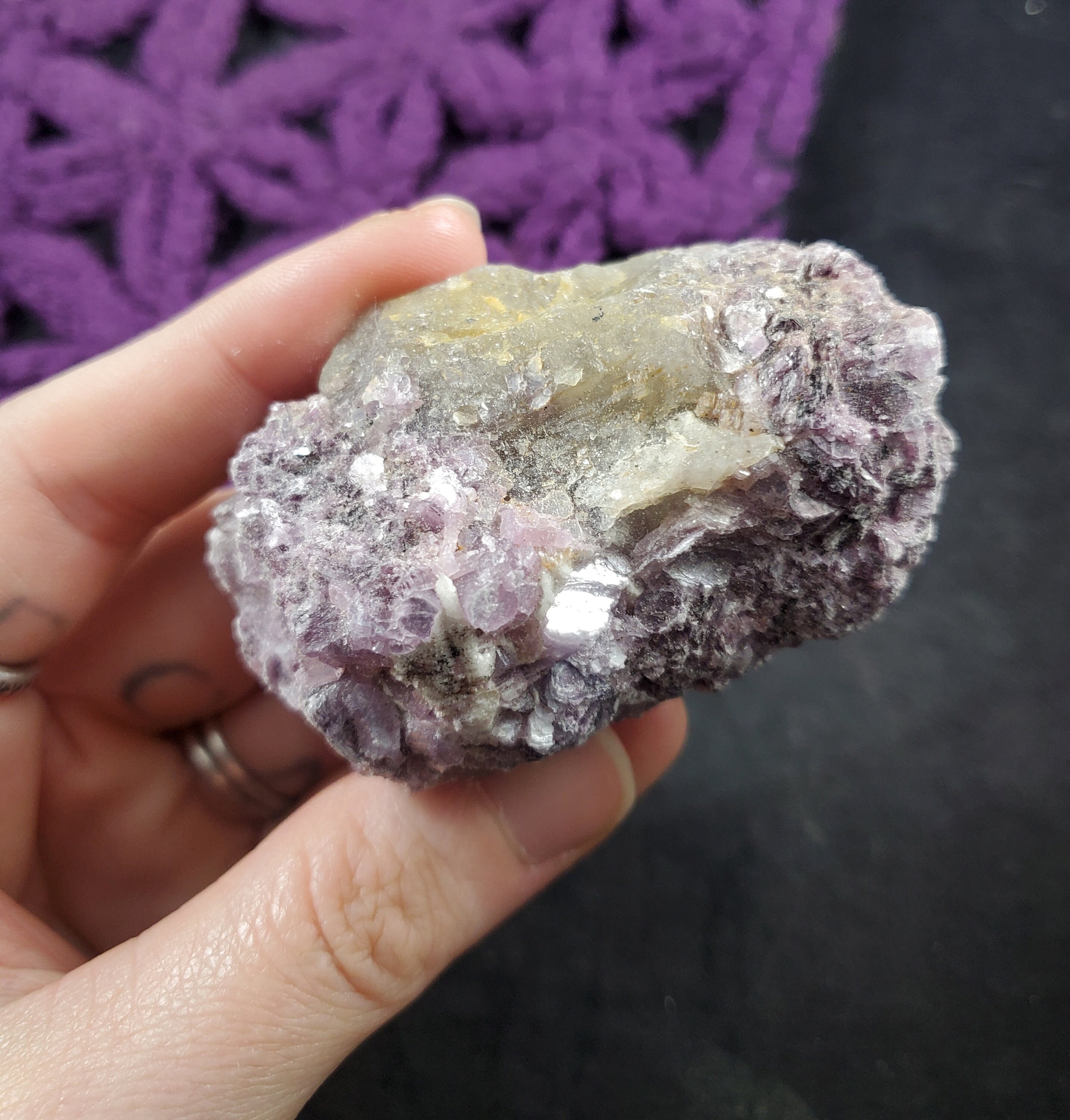 Lepidolite On Quartz Raw Crystal Rough Stones Brazil Purple Mica Lithium Smoky Quartz