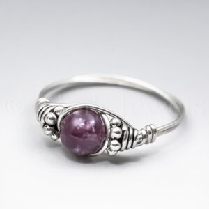Lepidolite Bali Sterling Silver Wire Wrapped Gemstone Bead Ring - Made To Order
