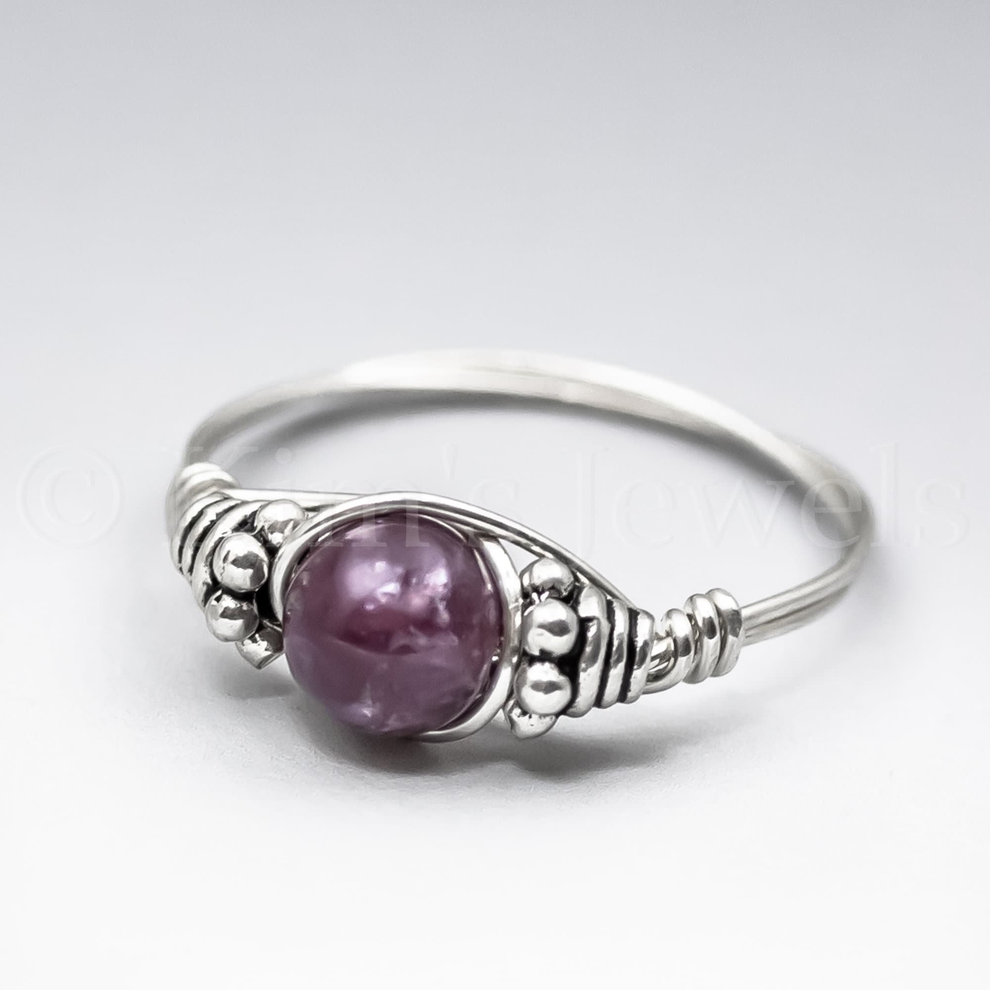 Lepidolite Bali Sterling Silver Wire Wrapped Gemstone Bead Ring - Made To Order