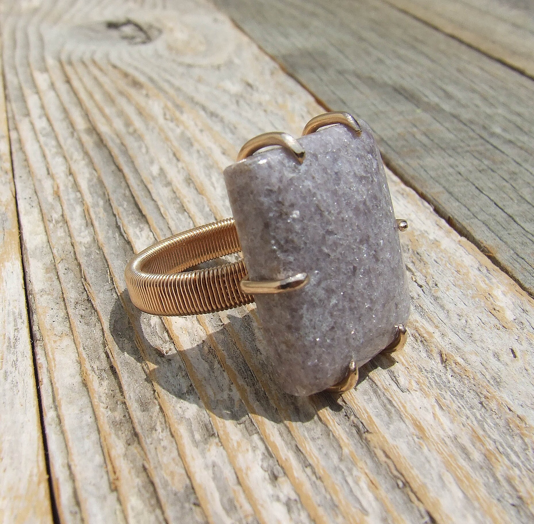Lepidolite Ring, Bronze Size 10, Natural Lavender Stone
