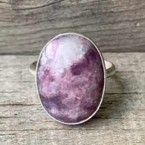 Dark Pink Purple Merlot Colored Oval Lepidolite Lithium Mica Sterling Silver Ring , Cleansing Gemstone , Made To Order , Lepidolite Ring