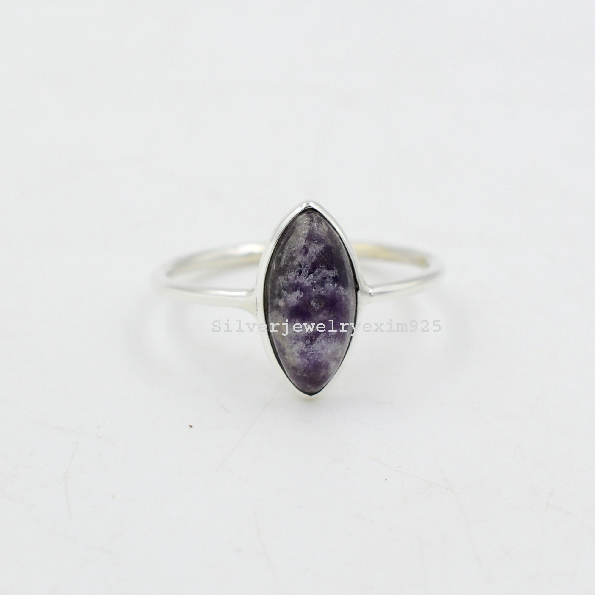 Lepidolite Gemstone Ring: Handmade 925 Sterling Silver, Dainty Fidget Jewelry