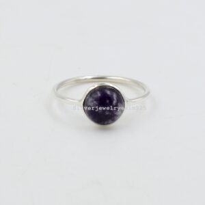 Handmade Lepidolite 925 Sterling Silver Ring: Minimalist Gemstone Jewelry
