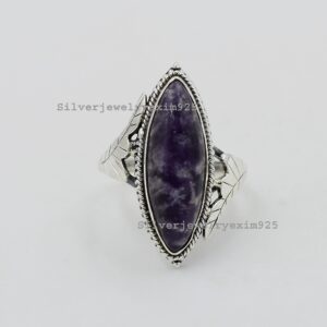 Handmade Lepidolite 925 Sterling Silver Ring: Marquise Gemstone