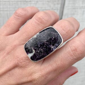 Large Rectangle Cushion Cut Dark Purple And White Lepidolite Sterling Silver Ring | Dark Purple And White Stone Ring | Large Rectangle Cushion Cut Dark Purple And White Lepidolite Sterling Silver Ring | Dark Purple And White Stone Ring |