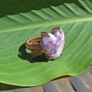 Purple Puff Heart Ring, Copper Size 5, Lepidolite