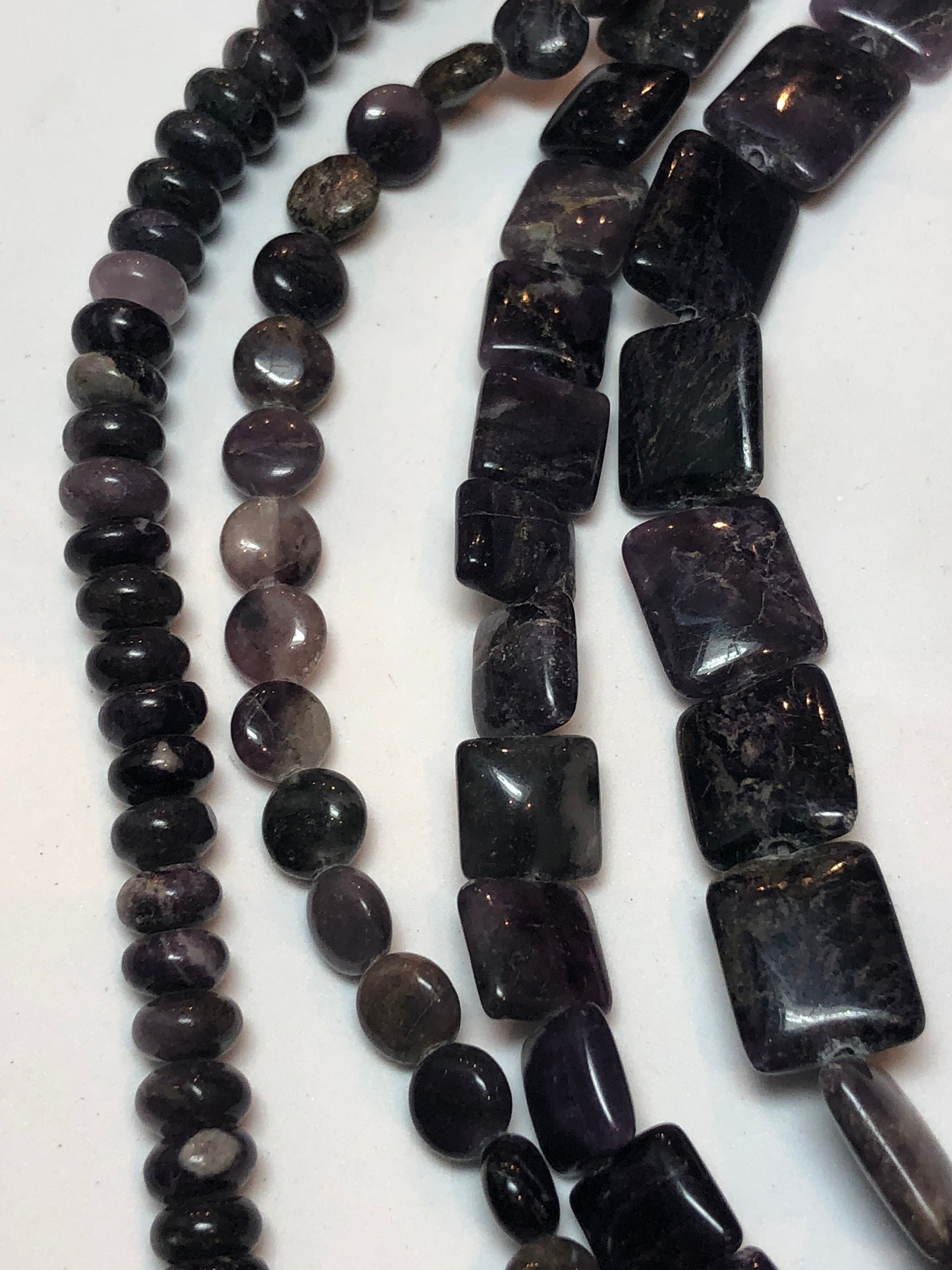 Dark Lepidolite Gemstone Beads Available In 4 Shapes: 6mm Rondelle, 6mm Coin, 8mm Square And 10x12mm Rectangle. Form Of Mica.