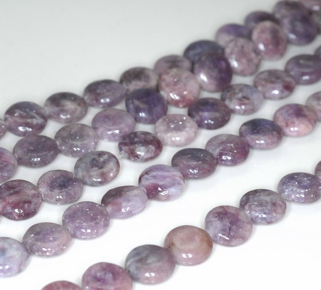 10mm Light Purple Lepidolite Gemstone Grade Ab Flat Round Loose Beads 16 Inch Full Strand (90188414-655)