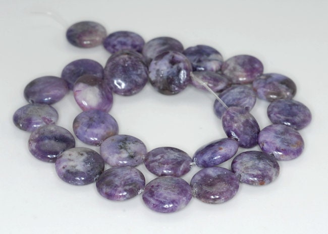 14mm Light Purple Lepidolite Gemstone Grade A Flat Round Loose Beads 8 Inch Half Strand (90187870-657)