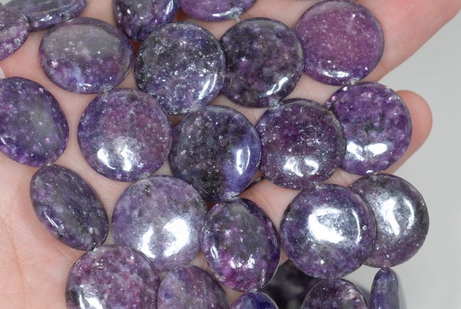 20mm Purple Lepidolite Gemstone Grade Aa Flat Round Loose Beads 8 Inch Half Strand (90187863-658)