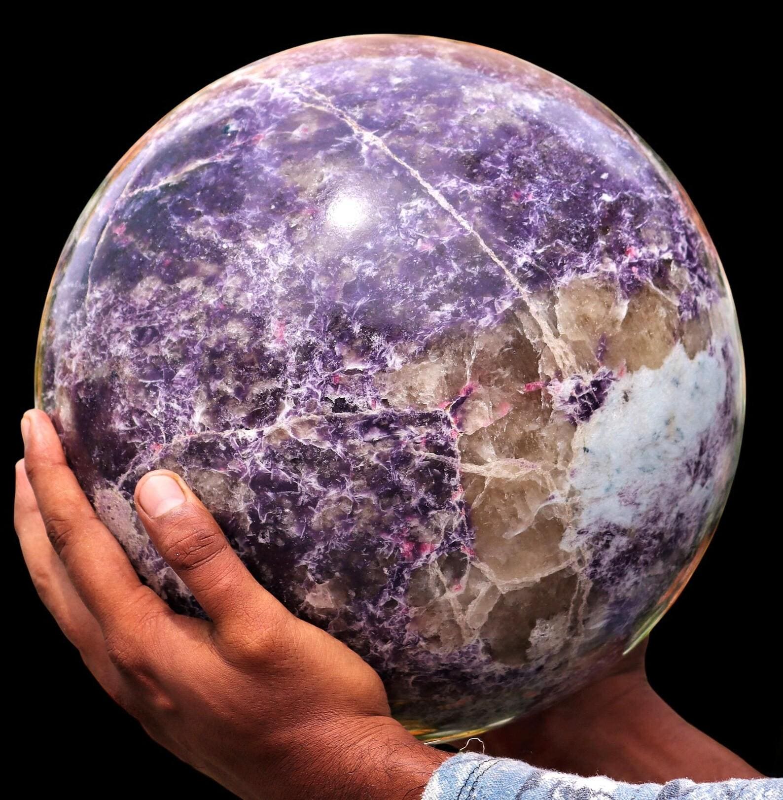 Large 265mm Lepidolite Sphere Brazil Purple Crystal Ball 25kg Lavender White Stone Chakra Decor