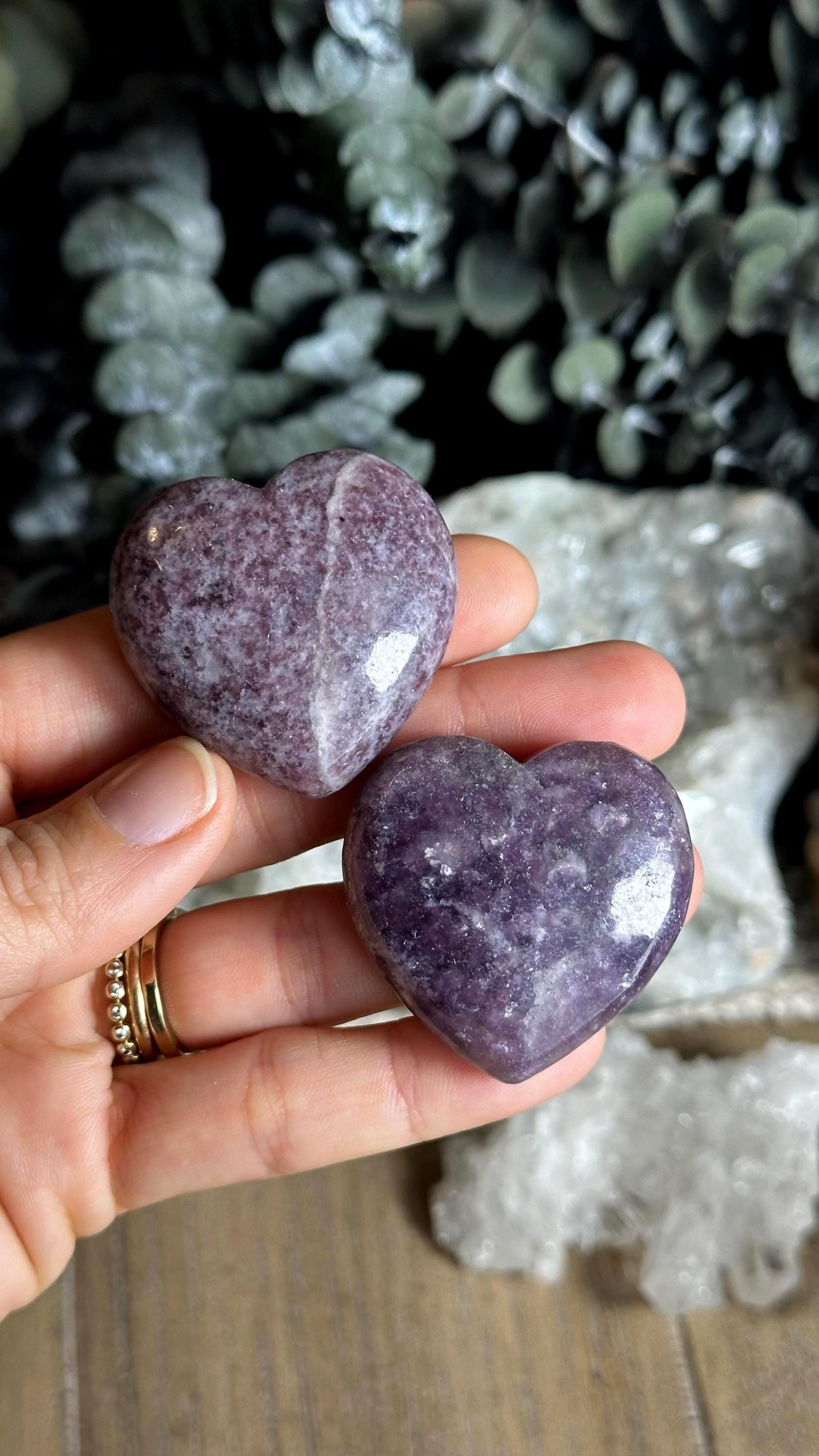 Lepidolite Crystal Heart, Purple Stone Pillow