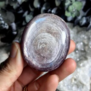 Gem Lepidolite Palm Stone, Gemmy, Flashy 96g Gem Lepidolite Palm Stone, Gemmy, Flashy 96g