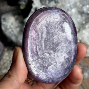 Gem Lepidolite Palm Stone, Gemmy, Flashy, 110g Gem Lepidolite Palm Stone, Gemmy, Flashy, 110g