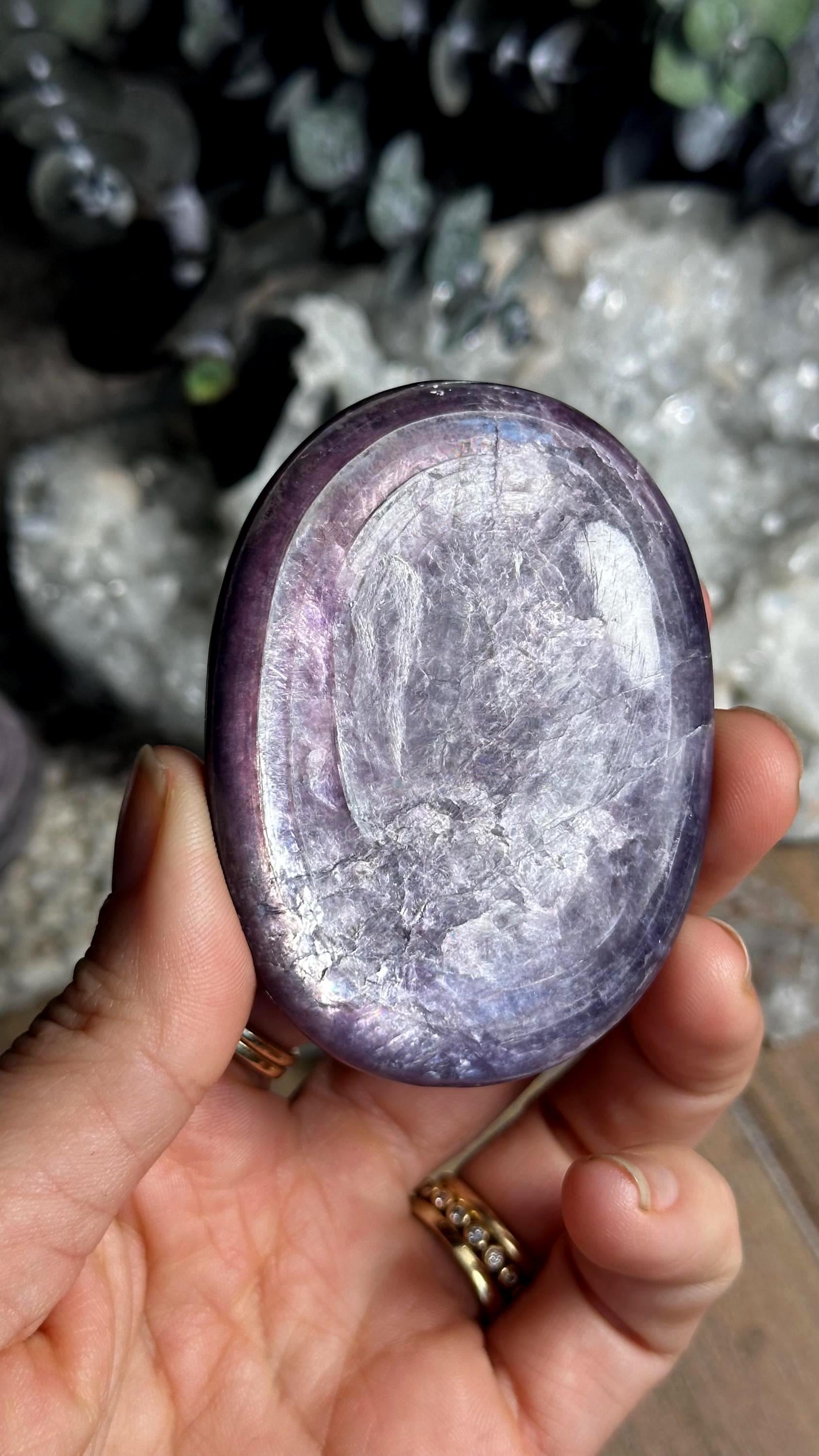 Gem Lepidolite Palm Stone, Gemmy, Flashy, 110g