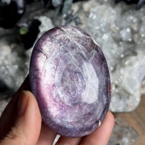 Gem Lepidolite Palm Stone, Gemmy, Flashy 96g Gem Lepidolite Palm Stone, Gemmy, Flashy 96g