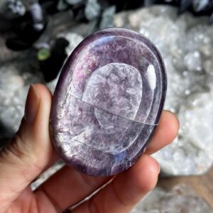 Gem Lepidolite Palm Stone, Gemmy, Flashy Gem Lepidolite Palm Stone, Gemmy, Flashy