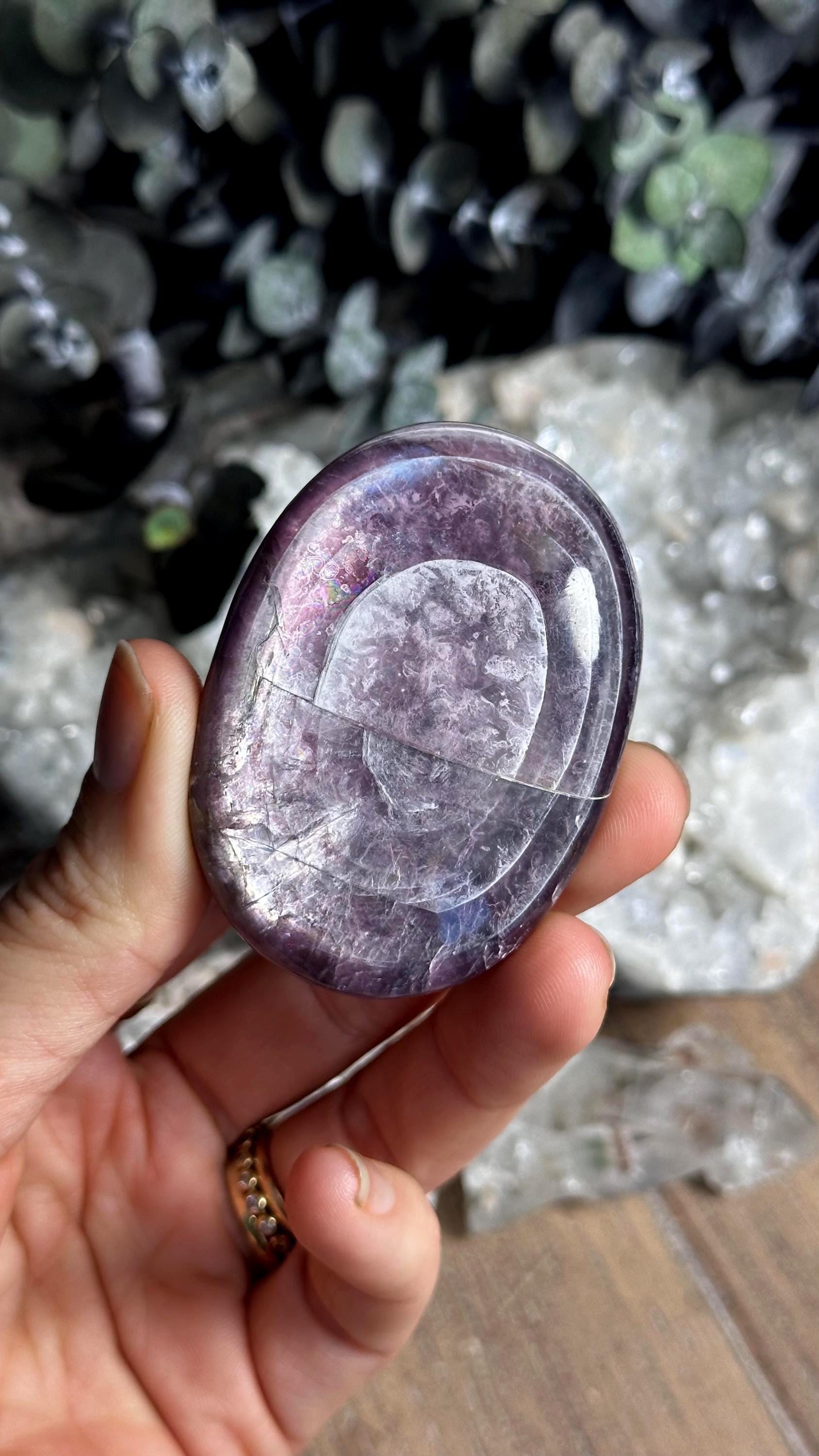 Gem Lepidolite Palm Stone, Gemmy, Flashy