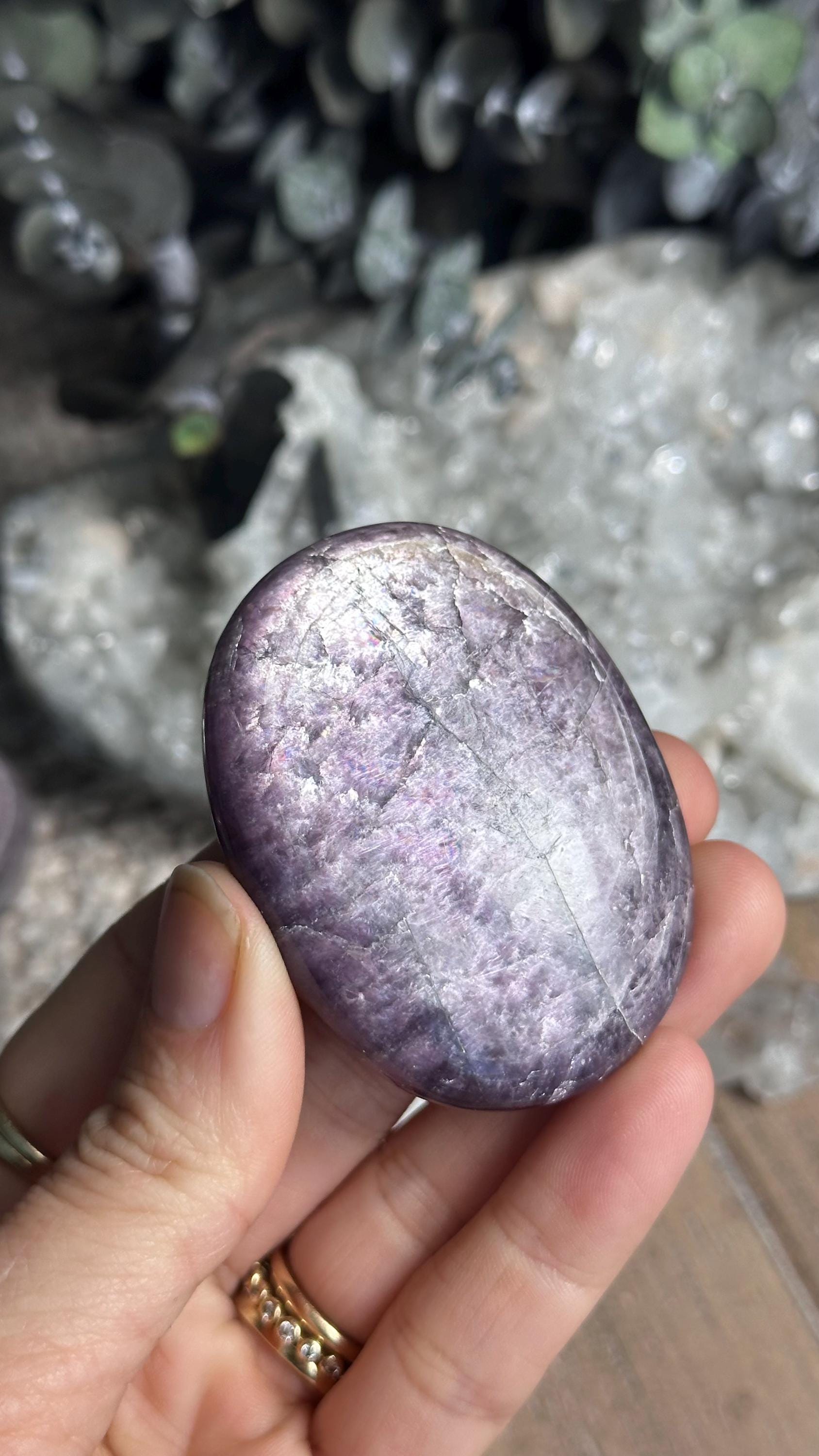 Gem Lepidolite Palm Stone, Gemmy, Flashy,