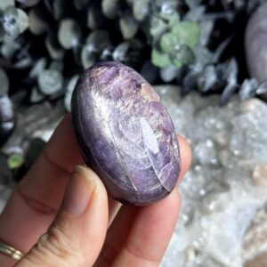 Gem Lepidolite Shiva Palm Stone, Gemmy, Flashy 74g Gem Lepidolite Shiva Palm Stone, Gemmy, Flashy 74g