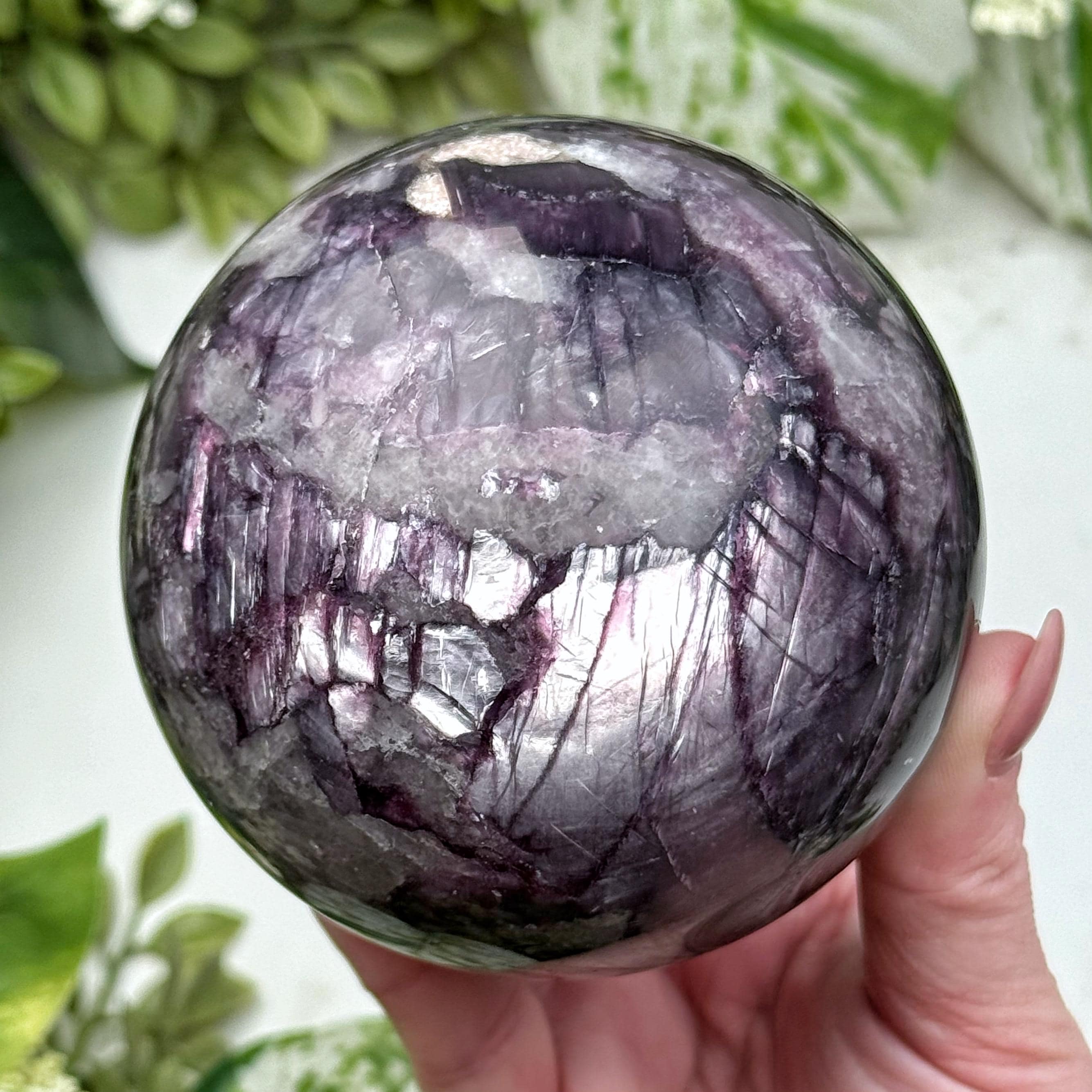 Gem Lepidolite Sphere | 821g | - #5 (polished Purple Crystal Ball, Third-eye Chakra, Intuition)