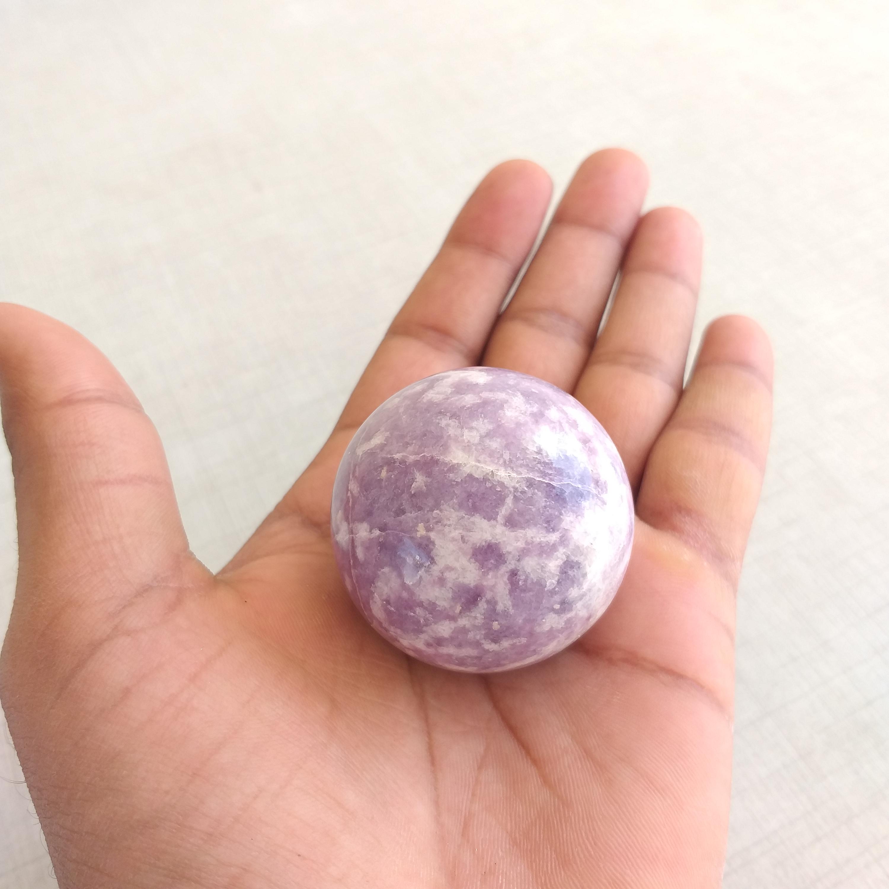 Lepidolite Gemstone Handmade Sphere: Healing Crystal, Home Decor (44mm, 129 Gram)