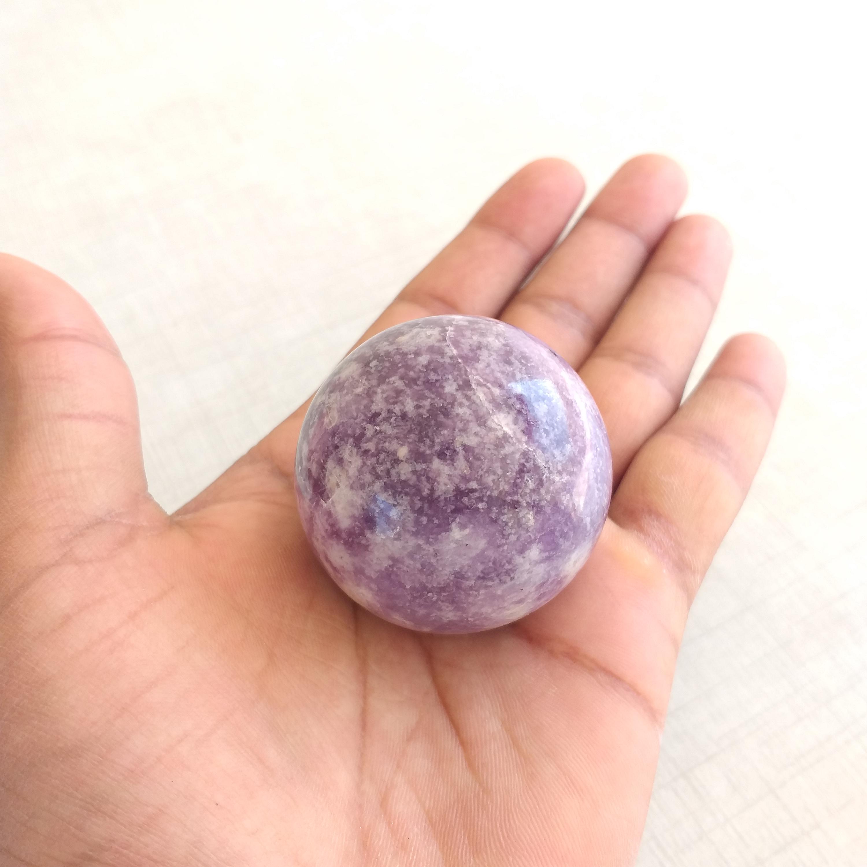 Lepidolite Gemstone Sphere: Healing Crystal, Polished Home Decor (46mm, 151.2 Gram)