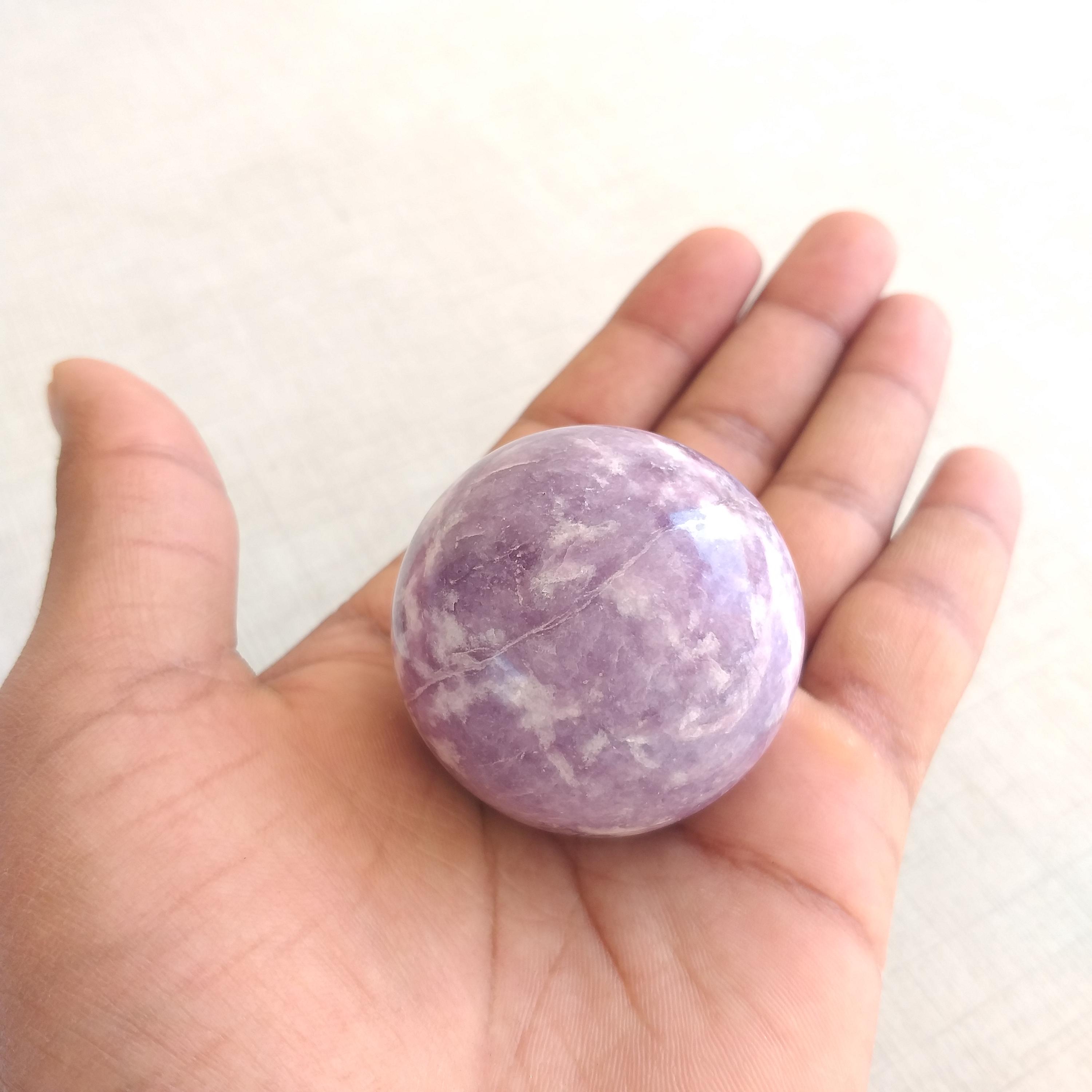 Handmade Lepidolite Gemstone Sphere: Polished Healing Crystal, Home Decor