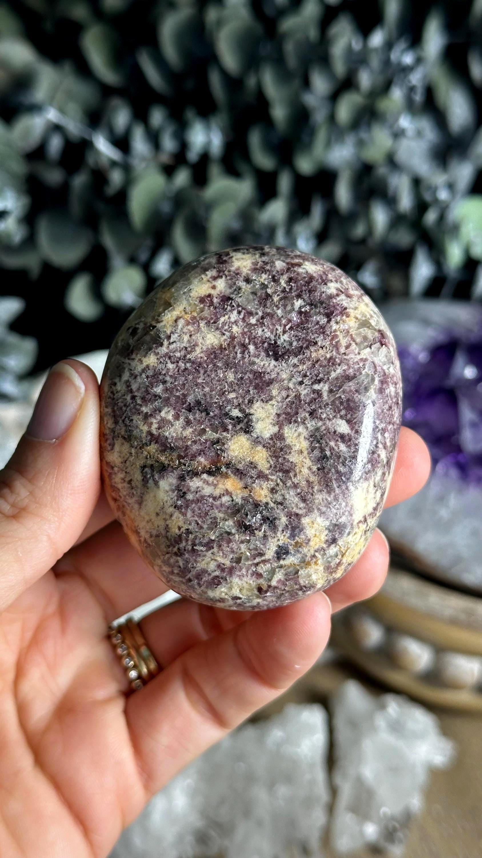 Madagascar Lepidolite Palm Stone, Calming Crystal (2.5", 60g)